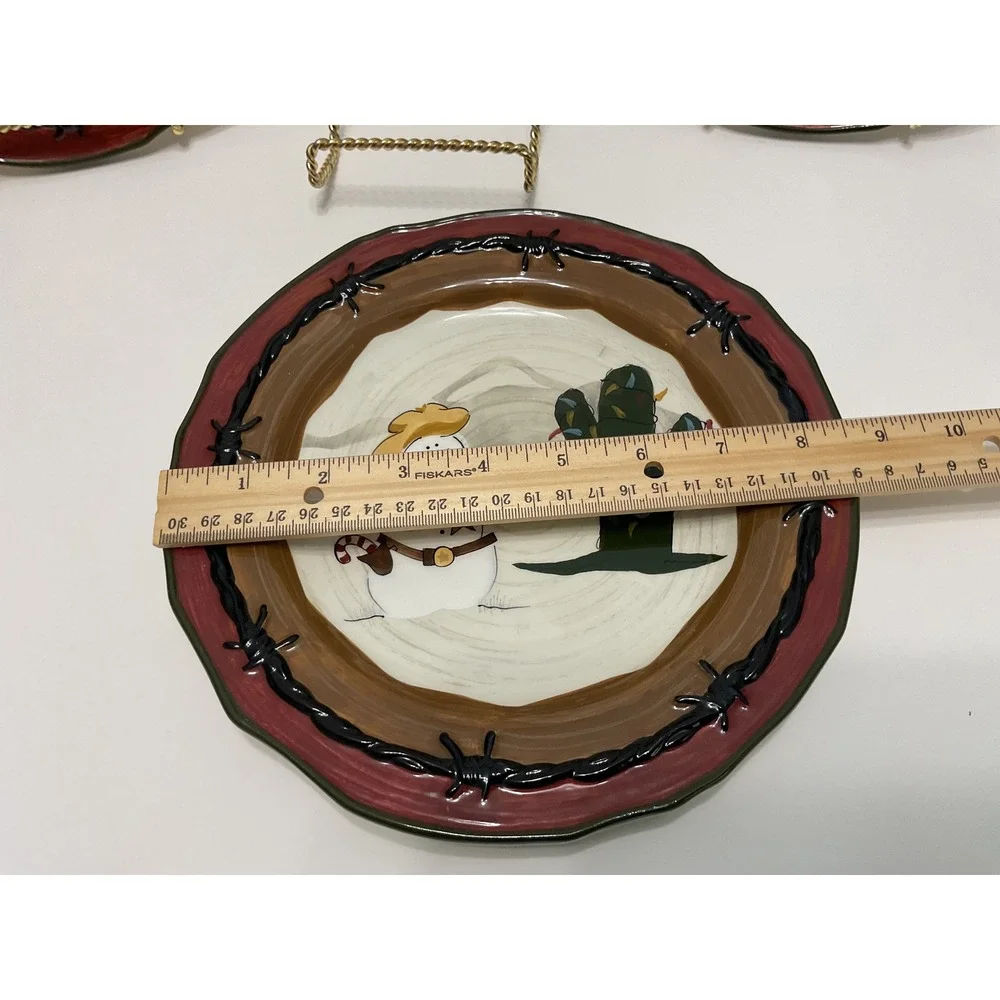 Sonoma‎ Happy Trails Holiday Cowboy Snowman Dinner Plates Set of 3 Western 8.5